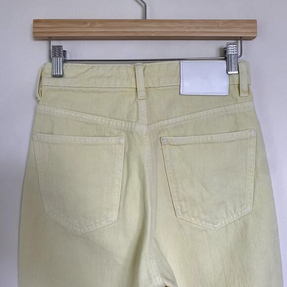 ZARA High Waist Straight Leg Raw Hem Rigid Denim Jeans in Soft Yellow Size 2 - Picture 8 of 10